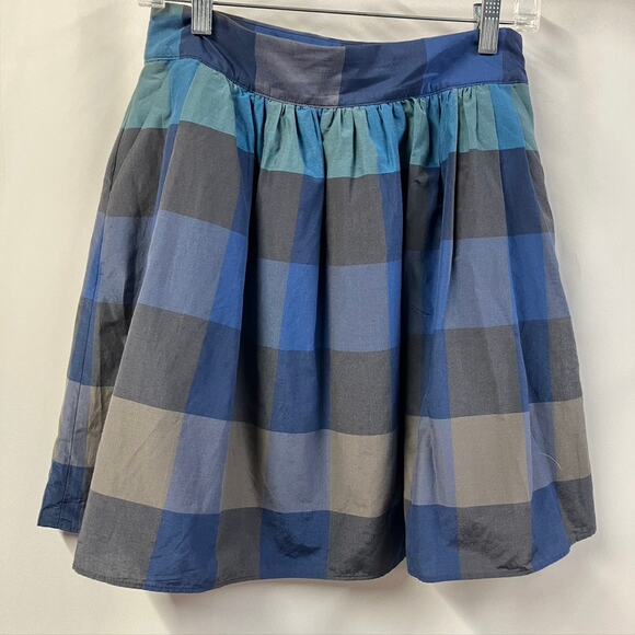 Lands‎ End Canvas Silk Blend Checkered Skirt Womens 0 Blue Grey Preppy School - Picture 3 of 15